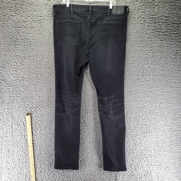 American Eagle Outfitters Jeans Mens 38x36 Black Stacked Skinny Distressed - Picture 13 of 14